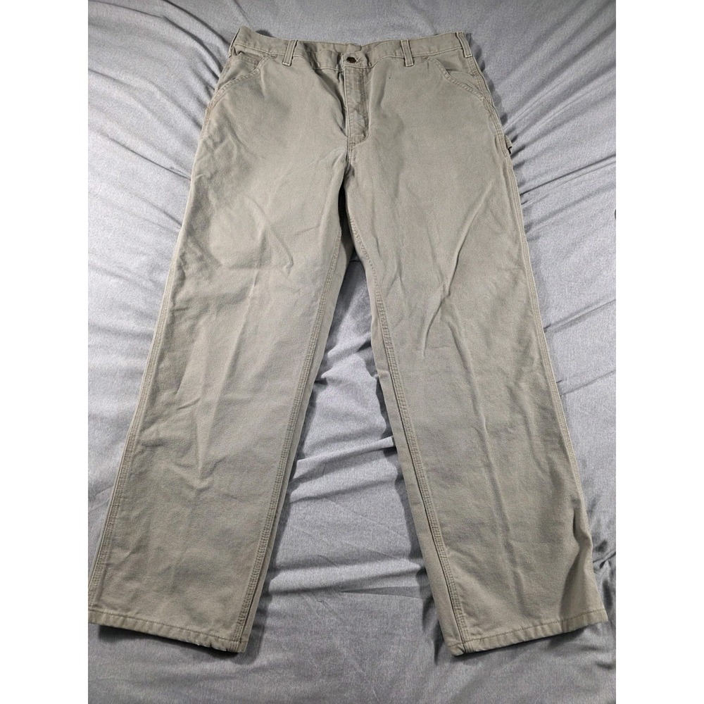Carhartt Pants Mens 38x30 Carpenter Jeans Beige Distressed, Outdoor, Work